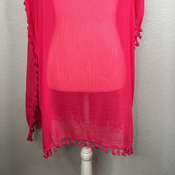 Boho Pink Sheer Summer Cover-Up with Ball Tassel Detail One Size New! - Picture 4 of 9
